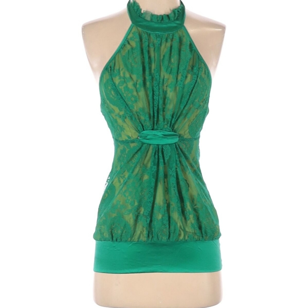 NEW bebe high neck lace halter top green sz XS